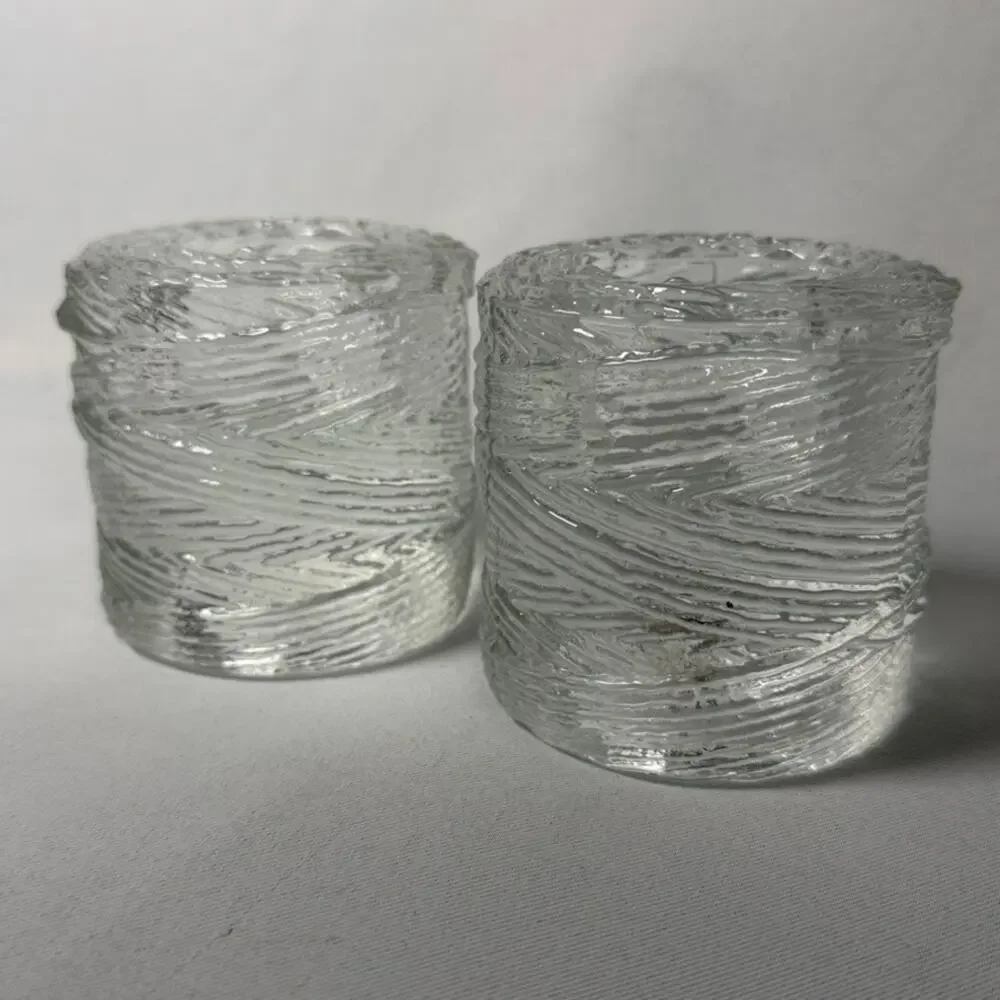 Set of 2 Simon Pearce Echo Lake Wrapped Glass Tealight Votive Candle Holders
